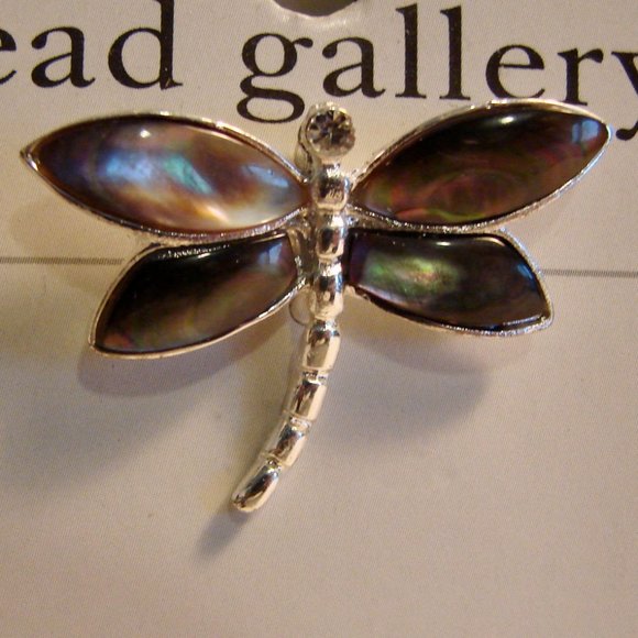 Dragonfly Necklace Pendant Silver Tone Black Shell Inlay BRAND NEW NWT - Picture 2 of 5
